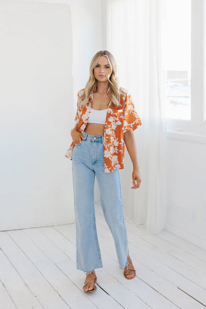 Giorno Relaxed Shirt - Auburn/Beige Floral Print