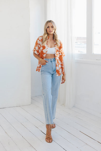 Giorno Relaxed Shirt - Auburn/Beige Floral Print