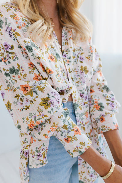 Rhea Shirt - Floral Tile Print