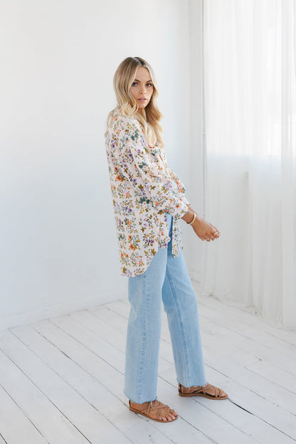 Rhea Shirt - Floral Tile Print