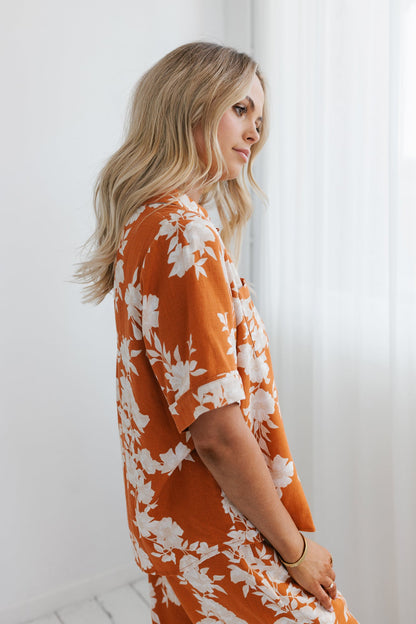 Giorno Relaxed Shirt - Auburn/Beige Floral Print