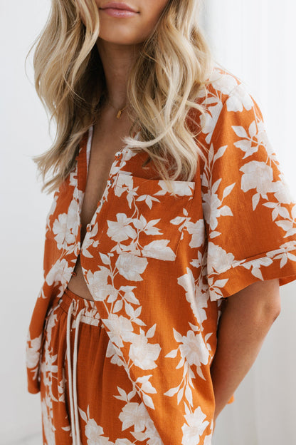 Giorno Relaxed Shirt - Auburn/Beige Floral Print