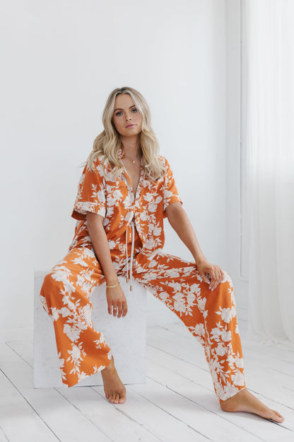 Giorno Relaxed Shirt - Auburn/Beige Floral Print