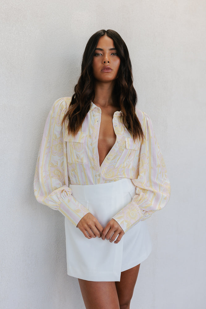 Bailee Shirt - Lemon/Pink Floral