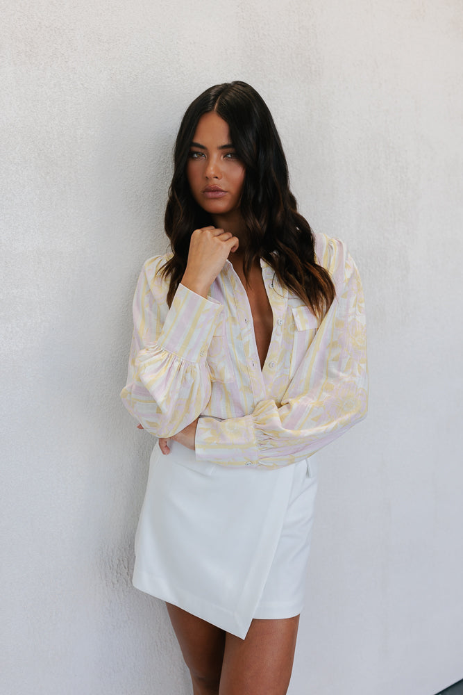 Bailee Shirt - Lemon/Pink Floral