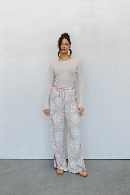 Citta Pants - Beige Floral/Red Stripe