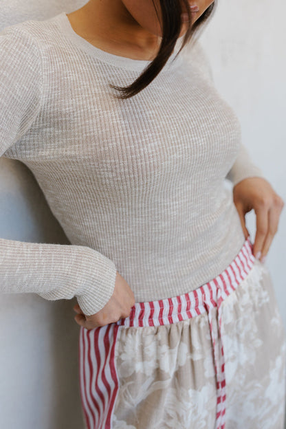 Citta Pants - Beige Floral/Red Stripe