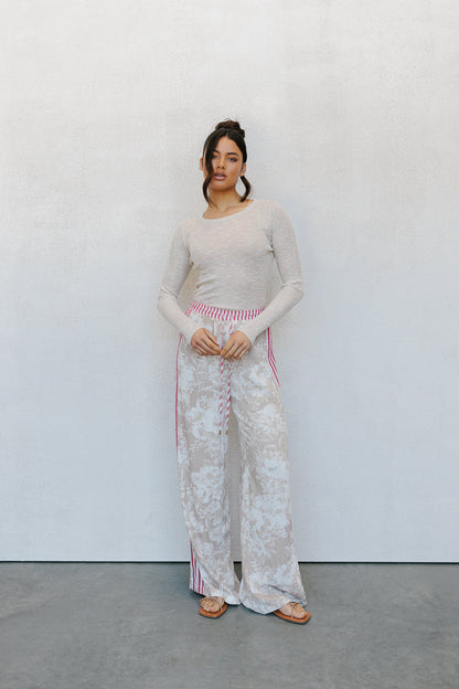 Citta Pants - Beige Floral/Red Stripe