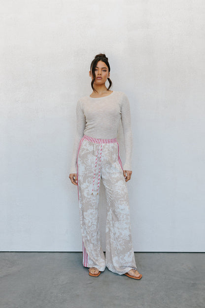 Citta Pants - Beige Floral/Red Stripe