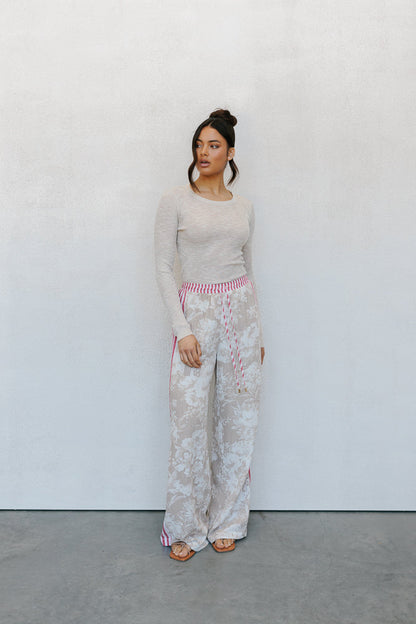 Citta Pants - Beige Floral/Red Stripe
