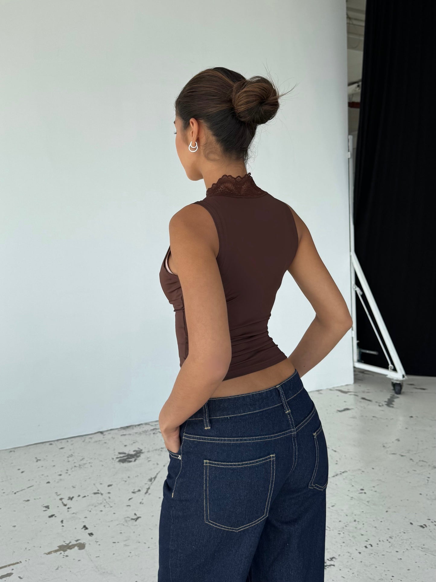 Lucia basic lace top - dark brown
