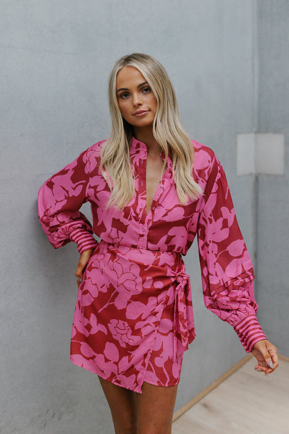 Chicago Billowed Shirt - Plum Floral Print