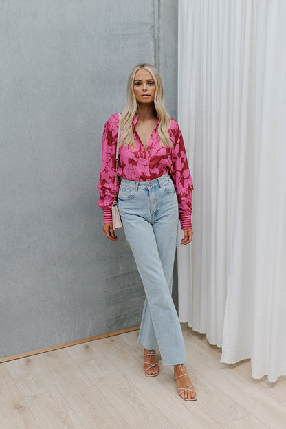Chicago Billowed Shirt - Plum Floral Print