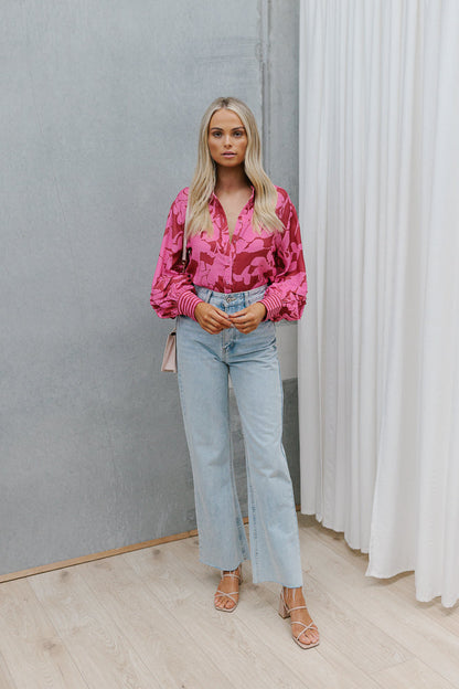 Chicago Billowed Shirt - Plum Floral Print
