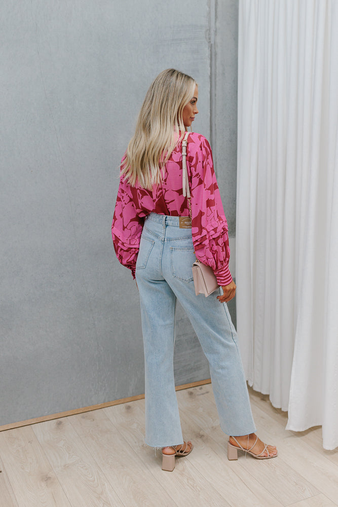 Chicago Billowed Shirt - Plum Floral Print