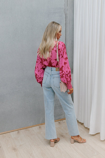Chicago Billowed Shirt - Plum Floral Print