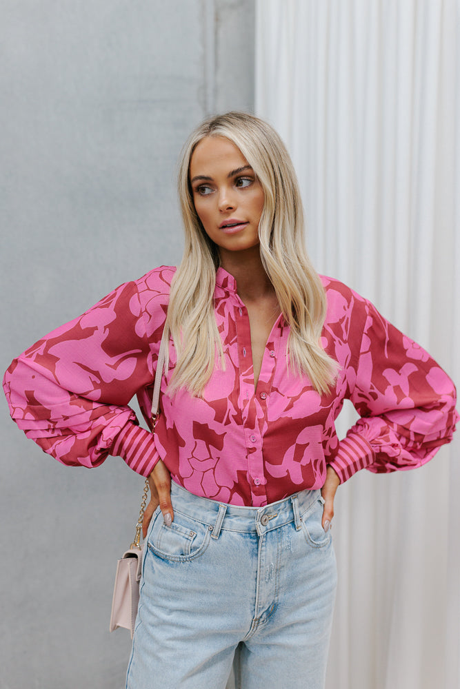 Chicago Billowed Shirt - Plum Floral Print