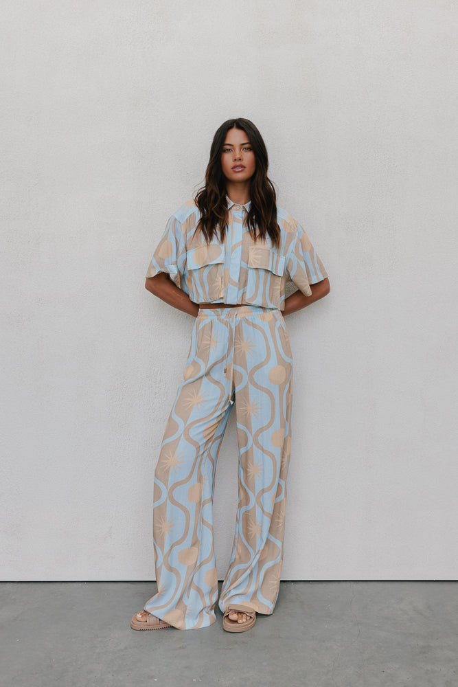 Citta Pants - Blue/Tan Sun Print
