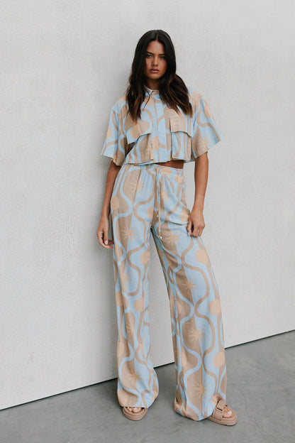 Citta Pants - Blue/Tan Sun Print
