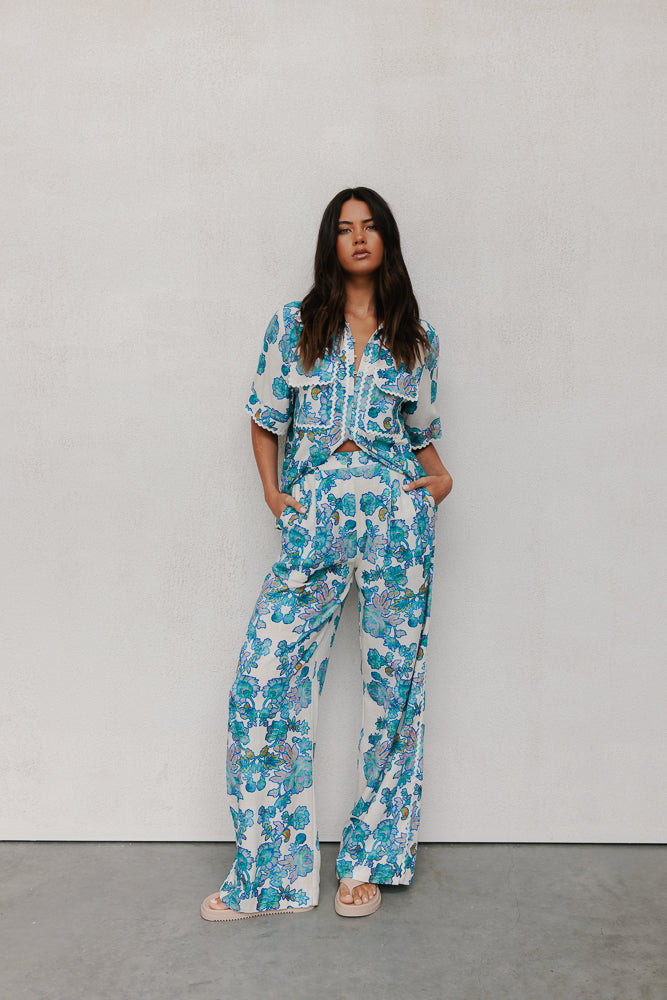 Carina Relaxed Shirt - Cobalt Floral