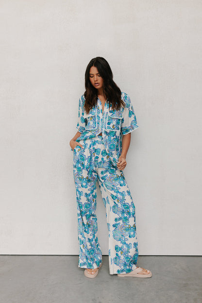 Carina Relaxed Shirt - Cobalt Floral