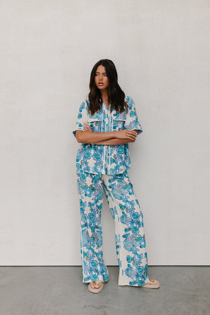 Carina Relaxed Shirt - Cobalt Floral