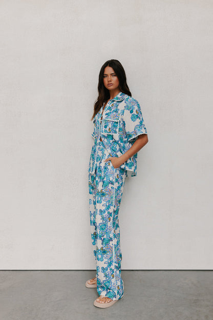 Carina Relaxed Shirt - Cobalt Floral