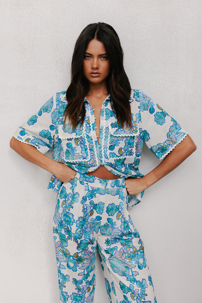Carina Relaxed Shirt - Cobalt Floral