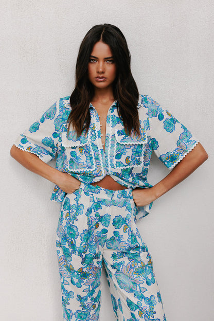 Carina Relaxed Shirt - Cobalt Floral