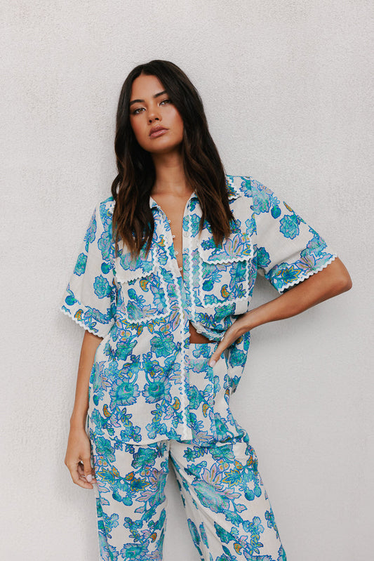 Carina Relaxed Shirt - Cobalt Floral