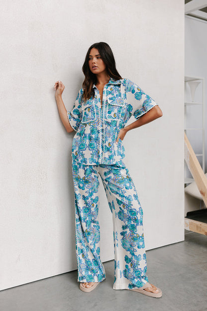 Carina Relaxed Shirt - Cobalt Floral
