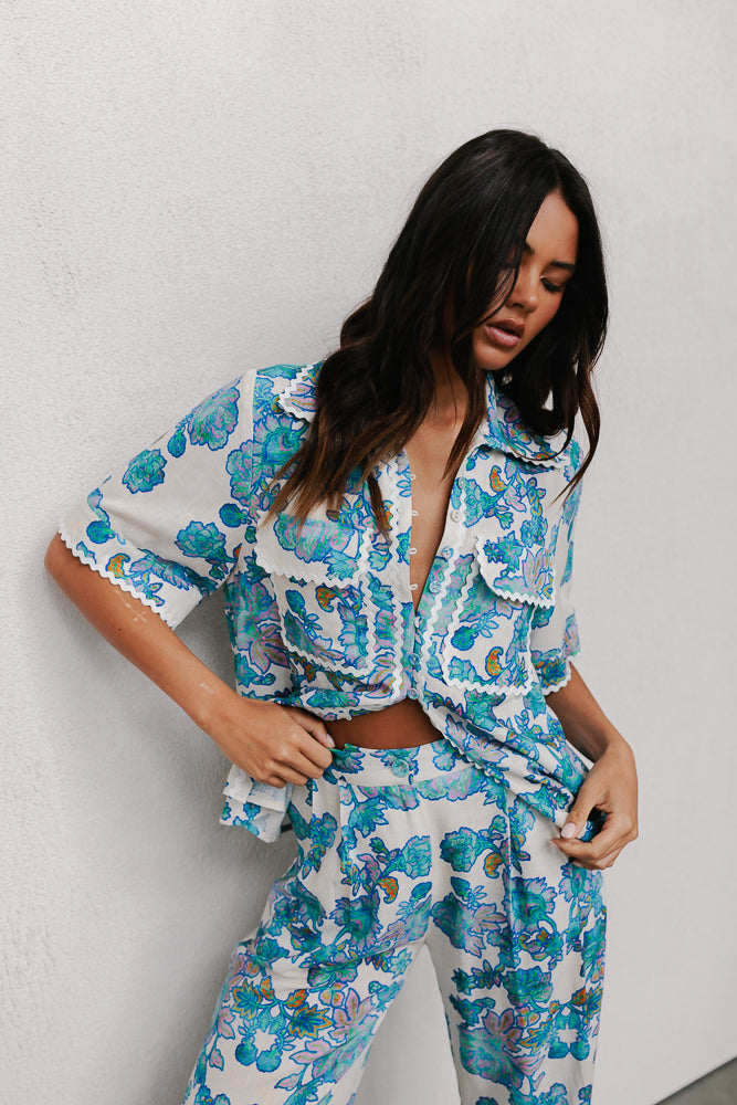 Carina Relaxed Shirt - Cobalt Floral