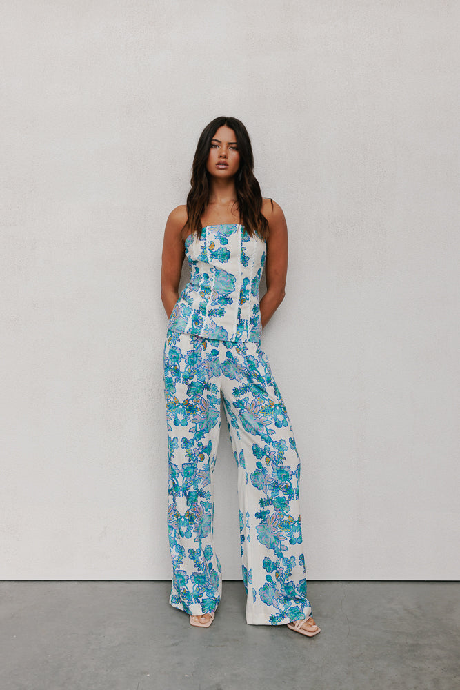 Vola Strapless Top - Cobalt Floral