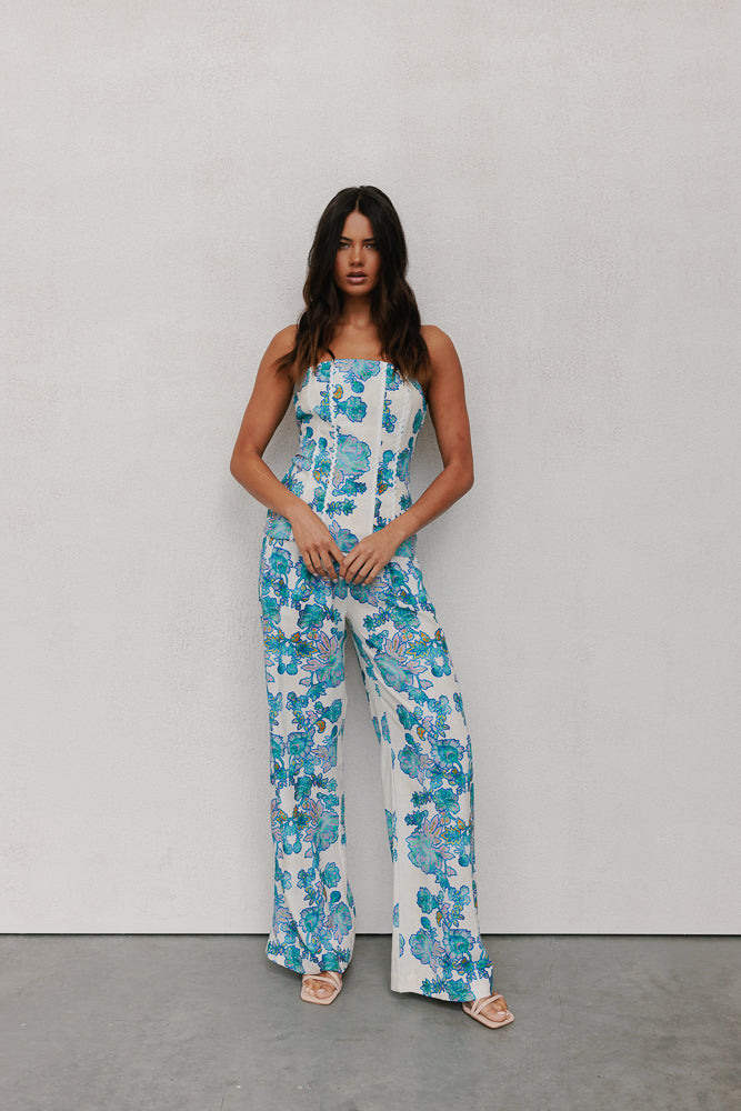 Vola Strapless Top - Cobalt Floral