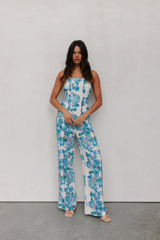 Vola Strapless Top - Cobalt Floral