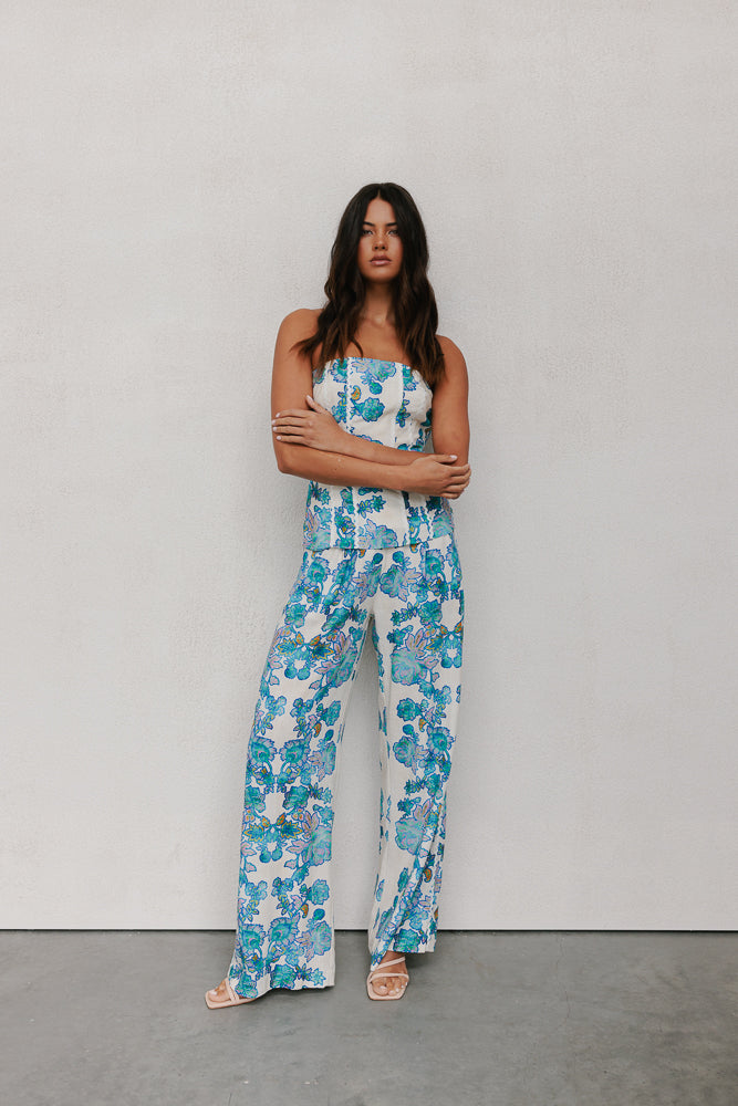 Vola Strapless Top - Cobalt Floral