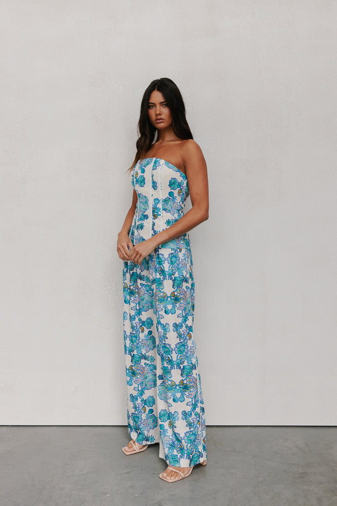 Vola Strapless Top - Cobalt Floral