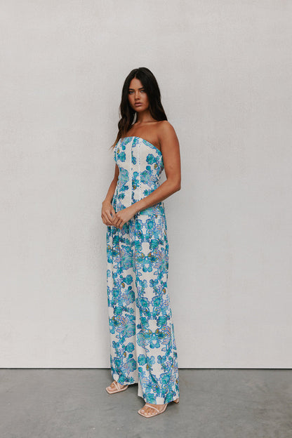 Vola Strapless Top - Cobalt Floral