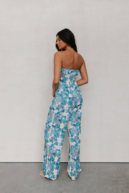 Vola Strapless Top - Cobalt Floral