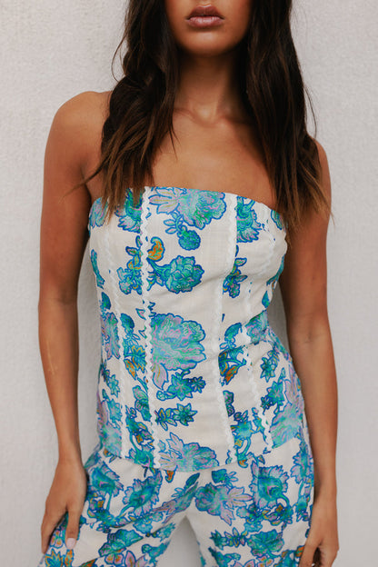 Vola Strapless Top - Cobalt Floral