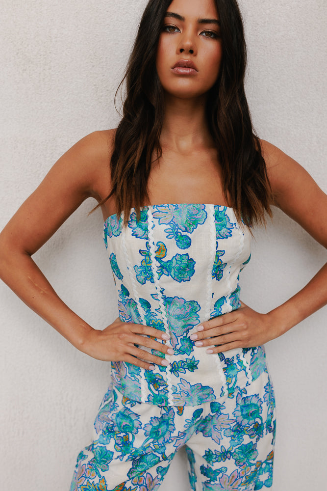 Vola Strapless Top - Cobalt Floral