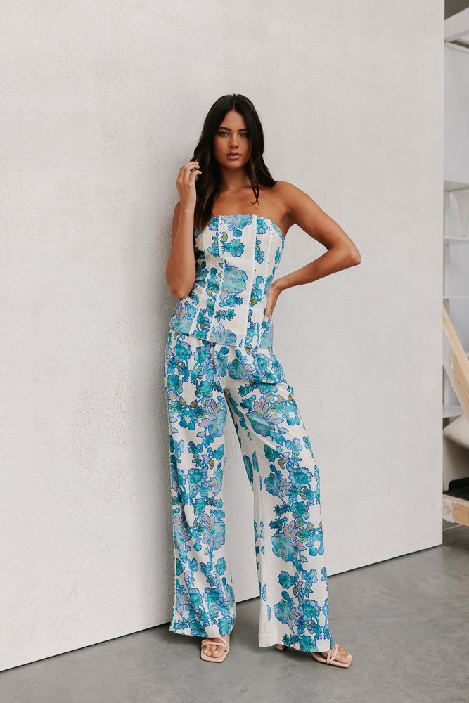 Vola Strapless Top - Cobalt Floral