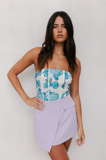 Vola Strapless Top - Cobalt Floral