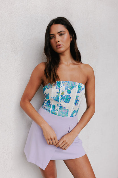 Vola Strapless Top - Cobalt Floral