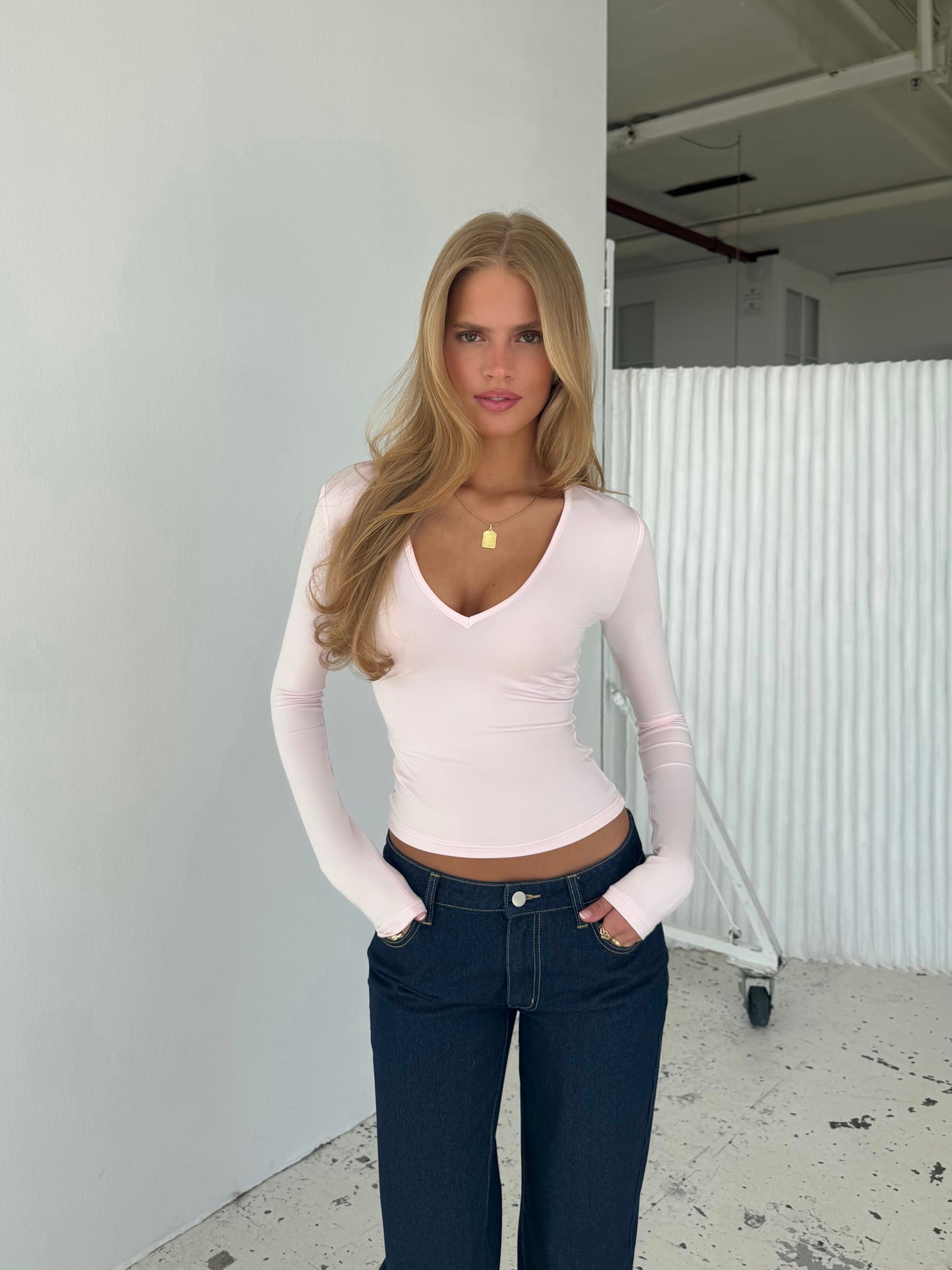 Basic v-neck top - Pink