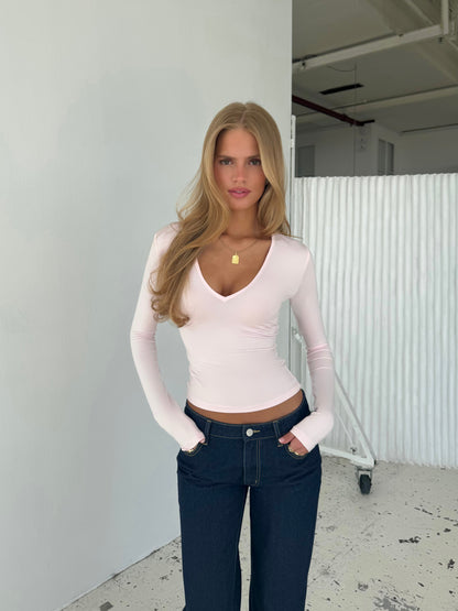 Basic v-neck top - Pink