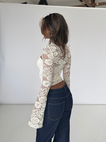 Lara lace long sleeve top - cream