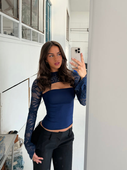 Lara lace long sleeve top - Dark blue