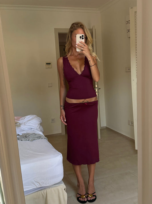 Basic lace top - burgundy