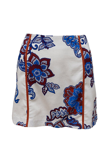 Aprire Mini Skirt - Cream/Blue Paisley Print